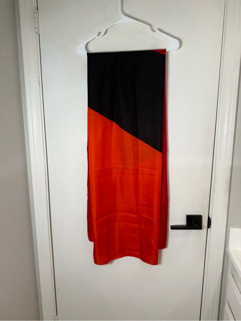 Ann Taylor Red Colorblock Long Scarf with Black and Orange Accents